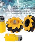 Mecanum Wheel Set For TT Geared Motor Robotic Car Omnidirectional Left And Right Wheels With Rubber Coated Surface on display