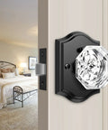 Dope Matte Black Diamond Crystal Door Knobs With Lock For Bedroom And Bathroom Privacy Glass Door Hardware installed on door