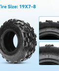 19x7-8 Street Tubeless ATV Go Kart UTV Tire for Mini Bikes and 4 Wheelers, V-shaped tread detail.