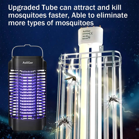 Outdoor And Indoor Mosquito Zapper Electric Insect Killer with UV light and metal grid shown in action