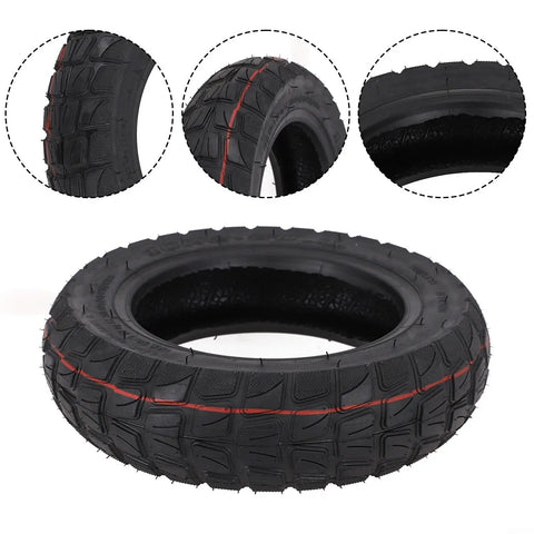 Close-up of a Tubeless 10x2 50 Offroad Tire For 10 Inch Electric Scooters And Skateboards Replacement Outer Tire showcasing tread pattern.