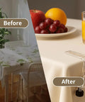 Before and after of table with Clear Tablecloth Clips That Grip Tight No Slip For Tables From 0.4 To 1.96 Inch Thick 12 Pack