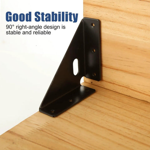 Heavy Duty Corner Brackets 24 Pack With 144 Screws, Metal Gusset Joints for stable 90° right-angle support on wood.