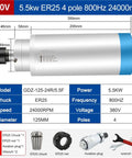 Solid As A Rock Cnc Milling Machine Powered By 5.5Kw Water Cooled Spindle And 24000Rpm Vfd Encoder System For Bang On Target Metal Engraving With Er25 Er32 Collet Chucks Up To 125Mm Capacity, featuring 5.5kw ER25 spindle specifications.