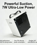 Low Power Solder Fume Extractor With 4 Layer Filtration, black and white, 7W, portable with carrying handle.