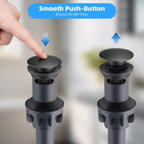 Two Pack Universal Bathroom Sink Drain Stopper With Overflow Push And Seal Pop Up Strainer Basket Ultra Matte Black in action
