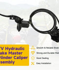 Left Hydraulic Disc Brake Master Cylinder Caliper Assembly for 50cc to 250cc ATVs and Quad Bikes, black, coiled hose visible.