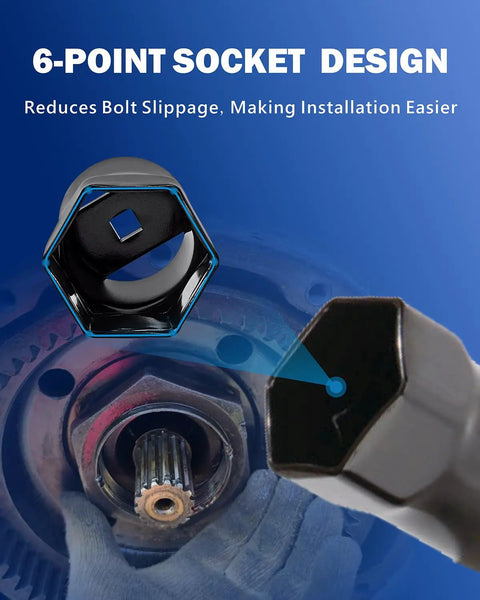 Close-up of 6-point design in 7 Piece Wheel Bearing Lock Nut Socket Set With Half Inch Drive SAE And Metric 6 Point Axle Nut