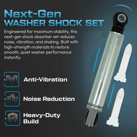 Next-gen washer shock set with durable damping strut, anti-vibration, noise reduction, and heavy-duty build description. Washer Shock Absorber Replacement Kit 383EER3001E For Front Load Washers, 3 Pack, Exact Fit, DIY Friendly Install, Durable Damping Struts, Easy Setup, 1 Year Warranty, Compatible With Select Models