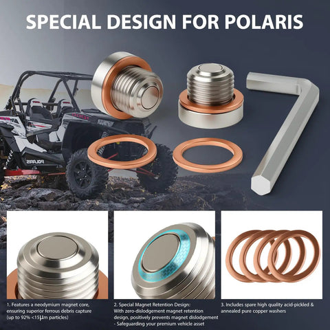 Magnetic Front Differential Oil Fill And Drain Plugs Set Stainless Steel 2 Pack With Retention Design for Polaris and Arctic Cat