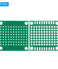 Close-up of two green 24 Pack 1.2 Inch By 1.2 Inch Single Sided Perfboard Prototyping PCBs Green FR4 For DIY Soldering And Electronics Projects