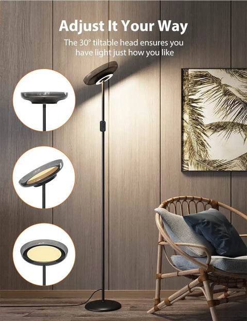 2-In-1 Floor Lamp With Main Light And Reading Lamp, Color Temperature From 3000K To 6000K, 30W Main Light And 15W Reading Lamp, Independent Controls, 1-Hour Timer, Black Home Vibe