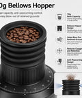70g Bellows Hopper filled with coffee beans, designed for Stepless Burr Coffee Grinder With 80Mm Flat Burrs And 550W Brushless Motor.