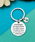 Engineer inspirational keychain on blue background, stainless steel, 30mm pendant with gear charm, keychain gift for students and pros alike a funny yet practical graduation token for mechanical civil architectural software and electrical engineers and a great teacher appreciation gift