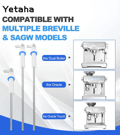 Solid 3 Piece Steam Probe Replacement Compatible With Breville Sage Dual Boiler And Oracle Espresso Machines in stainless steel.