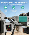 Massive 2-Inch Industrial Magnetic Drill Press With 1450W Motor For Heavy Duty Metal Work, showing ergonomic handle and controls.