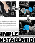 Windshield Washer Fluid Cap Replacement For Acura RDX MDX ILX And Honda CR-V Civic No-Fuss Direct Fit OE-Grade Reservoir Cap 38513-SC4-672 Easy Install Car Accessory shown with simple installation process steps.