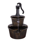 Rustic Two Tier Barrel Outdoor Water Fountain With Chill Cascading Flow For Patio Yard Porch Or Landscape Bronze Finish 27 Inch Tall Easy Setup Garden Decor