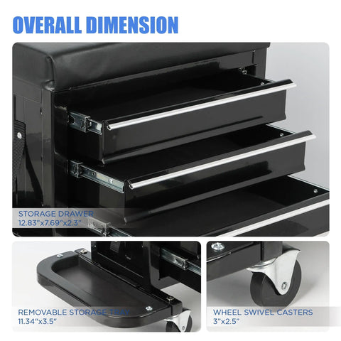 Heavy Duty 3 Drawer Tool Chest Rolling Mechanic Seat With Smooth Roll Tool Trays ultimate two in one shop stool dimensions including drawers and casters.