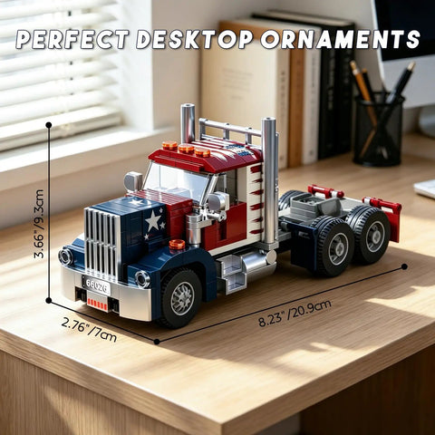 Epic Classic American Semi Truck Building Kit For Kids And Adults With 269 Pieces In ABS Plastic Realistic Long Nose Tractor Trailer Model With Detailed Grille Hood And Detachable Trailer, desk display
