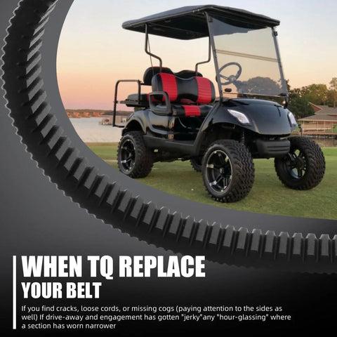 Drive Belt And Starter Belts Kit For Yamaha Golf Carts G2 G5 G8 G9 G11 G14 G16 G19 G20 G21 G22 G29 4 Cycle Gas Models belt illustration with cart