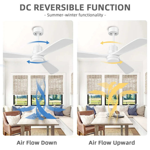 52 Inch White Ceiling Fan With Light Remote Control For Indoor Outdoor Use showing reversible airflow in a living room