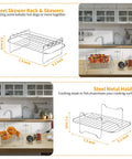 Dual Zone Air Fryer Accessories Must Have Set With 15 Pieces And 100 Liners showing steel skewer rack and metal holder dimensions