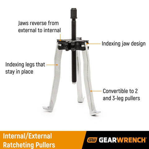 Heavy Duty Ratcheting Puller Set For Automotive Internal And External Pulls 2 And 5 Ton Converts To Two Or Three Leg Pullers Easy Jaw