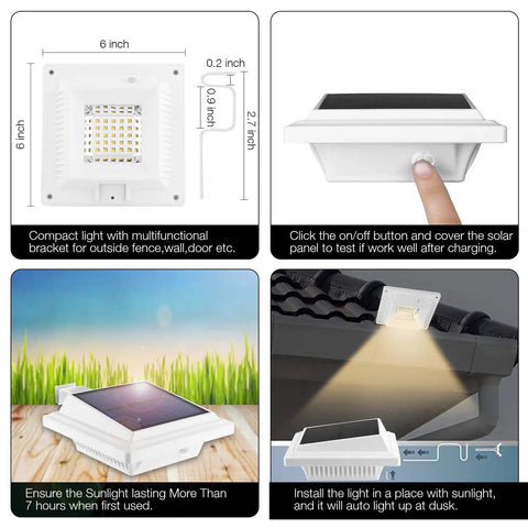 Solar Powered Gutter Lights Outdoor Waterproof Dusk To Dawn 25 LED Deck Fence Wall Stair Step Yard Pathway Lighting 2 Pack