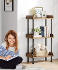 Small Three Tier Wooden Bookshelf With Totally Sturdy Frame And Rounded Safety Corners For Home Office Simple Setup Storage And Top Shelf Room Decor Organization, displayed near a smiling girl.