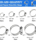 120 Piece Hose Clamp Set In 304 Stainless Steel Worm Gear Clamps Seven Sizes From One Quarter Inch To One And A Half Inch