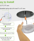 Hands installing 12 Pack 5 To 6 Inch LED Can Lights Retrofit Recessed Lighting With Dimmable Damp Rated Baffle Trim CRI 90 1200 Lumens