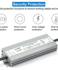 60W Waterproof IP67 LED Power Supply from AC100-264V to 12V DC 5A Transformer, ultra-slim design, ideal for outdoor LED setups.