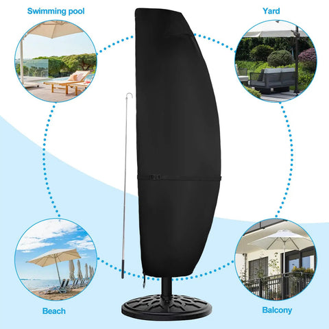 Beefed Up 420D Waterproof Patio Umbrella Cover For Double Sided 13 To 15 Ft Market Umbrellas showcased in outdoor settings
