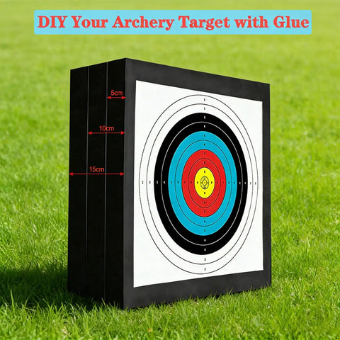 Backyard Archery Target Kit With High Density EVA Foam For Practice Arrow Stopping Cushion on grass, 3 thickness layers visible