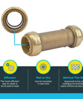 1 x 1 Inch Slip Coupling Push To Connect Brass Plumbing Fitting For Easy No Fuss Leak Repair Full Flow Performance Lead Free Brass