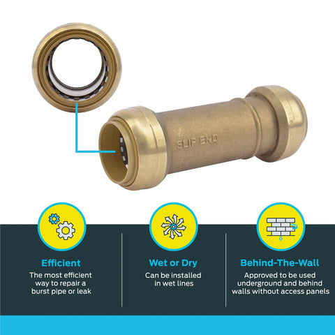 1 x 1 Inch Slip Coupling Push To Connect Brass Plumbing Fitting For Easy No Fuss Leak Repair Full Flow Performance Lead Free Brass
