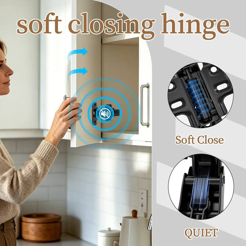 Zero Drama Soft Close Concealed Cabinet Hinges Full Overlay European Adjustable Frameless Door Mounts With Silent Hydraulic Damper Self Closing Kitchen Cupboard Hardware 10 Pack shown installed on a cabinet door.