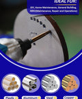 Hex Shank Drill And Tap Set For Impact Driver in use on metal surface, showing material versatility for plastic, aluminum, steel, copper.