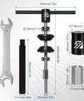 BUCKLOS bike headset press-in tool kit with T-handle wrench, knurled grip, threaded rod, and bearing press adapters