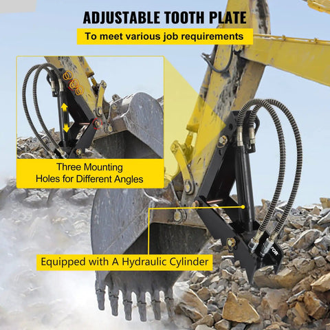 18 Inch Hydraulic Backhoe Thumb With Adjustable Length And Hydraulic Cylinder, Beefy Heavy Duty Weld On Attachment in use on excavator