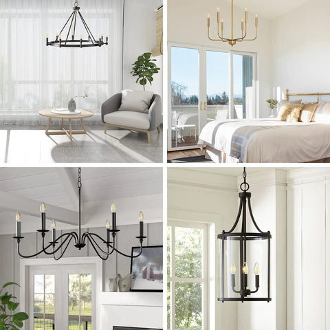 Dimmable E12 LED Candelabra Bulbs 4W 40W Equivalent, 400 Lumens, 3000K Soft White in various chandeliers and lamps