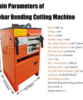 Heavy Duty 1 Inch Electric Rebar Bender And Cutter With Rock Solid Build And Zero Fuss Operation For Knockout Precision Cuts With Dual Flex Angle Locks On 110V, showing detailed specifications and dimensions.