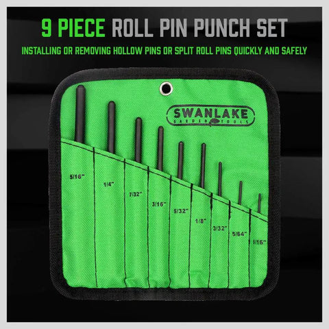 9 Piece Roll Pin Punch Set with Holder Durable Chrome Vanadium Steel Pin Removal Tools for Automotive, Watch Repair, Jewelry Making and Craft Projects