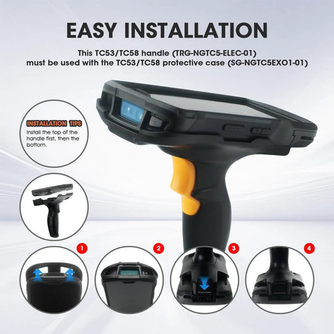 Trigger Handle For TC53 TC58 Handheld Barcode Scanner Mobile Computer With Rugged Protective Case Required To Ensure Safe Sensitive Scanning And Comfortable, Secure Grip TRG-NGTC5-ELEC-01 side view