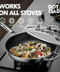 Hybrid 12 Inch Wok Pan With Lid For Easy Stir Fry PFOA Free Nonstick Stainless Steel Induction Ready, seafood stir fry
