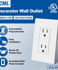 15 Amp Decorator Receptacle Outlet 20 Pack With Screwless Wall Plate Non Tamper Resistant 125V UL Listed Standard Electrical