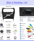 10 Inch Touch Screen Car Stereo for Toyota Camry 2012 2013 2014 Plug and Play Wireless CarPlay Android Auto GPS Bluetooth WiFi SWC Backup Camera Dash Kit Fits JBL or Large Screen shown with accessories and dimensions.