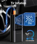 Portable Car Tire Inflator And Air Compressor With Pressure Gauge And LED Light Auto Shut Off At Preset PSI near car tire
