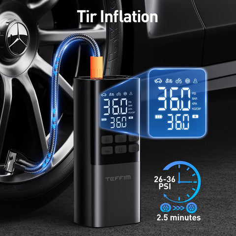 Portable Car Tire Inflator And Air Compressor With Pressure Gauge And LED Light Auto Shut Off At Preset PSI near car tire